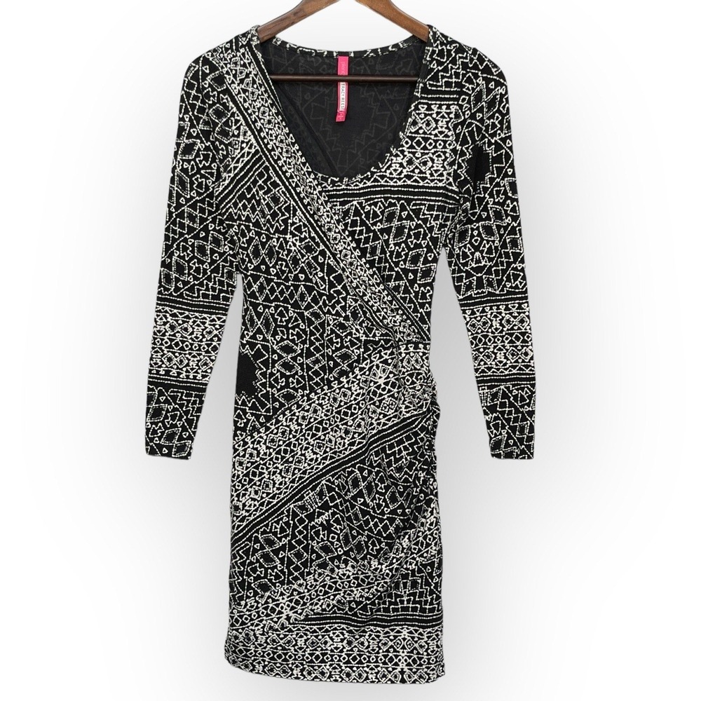 Plenty by Tracy Reese Womens Black White Tribal Faux Wrap Sheath Dress S